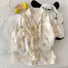 (Precio del paquete) Conjunto de dos piezas de algodón nube doble corto de manga corta de 120g, pijama dulce y lindo para casa para mujer