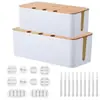 Caixa de Fios Criativa Simples para Mesa com Tampa de Madeira de Bambu Caixa de Fios Placa de Patch Caixa de Armazenamento Caixa de Armazenamento para Fios e Carregadores