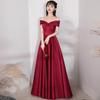 Vestido de satén tostado con hombros descubiertos para novia, fiesta de boda de primavera, vestido de noche, rojo vino, vestido de espalda descubierta para mujer