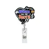 Porta-credencial acrílico con brillos para personal médico con temática de Halloween, con diseño giratorio y retráctil, con motivos de calabaza y fantasma