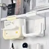 Caja de almacenamiento de toallas faciales en forma de U debajo del gabinete del espejo, estante para caja de papel higiénico de baño sin perforaciones, boca abajo