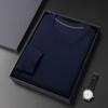 Cool Silk Cotton High Elastic Men's T-shirt Primavera e Outono Novo Negócio de meia-idade Manga comprida em torno do pescoço Pai T-shirt Top