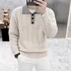 Suéter tejido para hombre WASSUP DE de estilo retro con un cuello abierto moderno, grueso y cálido, de manga larga, adecuado para el otoño