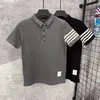 Camisa Polo Transfronteriza de Manga Corta Fina para Hombre, Camisa Polo Rayada Elástica Ajustada de Media Manga de Moda