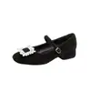 Zapatos Mary Jane Peludos con Hebilla Cuadrada de Pedrería para Mujer en Otoño e Invierno Forrados de Felpa Punta Cuadrada Correa Única Tacón Grueso Zapatos Cálidos Estilo Francés