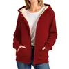 Jaqueta Moletom com Capuz Cor Lisa Casual Quente de Caxemira Outono e Inverno Forrada com Fleece Espessada Quente Jaqueta de Caxemira