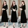 Falda de Terciopelo Estilo Coreano Dongdaemun Transfronteriza Gordita mm Otoño e Invierno Nuevo Talla Grande Efecto Adelgazante Reductor de Edad Elegante Vestido de Cuello Redondo para Mujer
