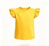 Camiseta infantil de manga curta com babados, novo estilo de verão, blusa infantil de gola redonda com manga tipo asa de borboleta, camiseta básica lisa para bebê, roupas infantis