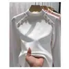 260g DeRong elegante casual gola semi-alta feminina camada interna suéter base para outono e inverno 2025 novo modelo