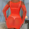 N-6030 Ropa interior sexy para mujer con borde cruzado, falda de malla con mangas y cadera, bodystocking