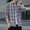 Camisa Masculina Xadrez Solta de Inverno Jaqueta de Outono Camisa de Flanela de Manga Longa para Estudante Roupa Masculina Casual Espessada com Forro de Lã