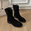 Botas de Cowboy Vaqueras Retro de Gamuza Simples para Mujer 2026 Otoño Tacón Grueso Fruncidas Apiladas Tacón Medio Botas de Montar Botines