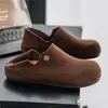 Mocassins masculinos Birkenstock tudo incluído, estilo retrô outono old money em camurça, versáteis para uso em duas direções, com opção de salto, mules slip-on preguiçosos