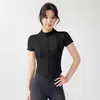 Camiseta de Manga Corta Color Nude con Cremallera Ropa de Fitness Ropa de Ciclismo para Mujer Top de Verano para Deportes al Aire Libre Yoga Pilates Entrenamiento