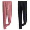 Calzoncillos largos de terciopelo de doble cara para mujer, ropa interior sin costuras, ajustados, para culturismo, finos, para base, color liso, pantalones térmicos sin costuras