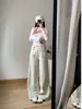 Pantalones caqui de cintura alta holgados de pierna ancha para mujeres petite, pantalones adelgazantes de otoño temprano, longitud hasta el suelo, color albaricoque, jeans de temperamento versátil