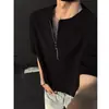 Camiseta de Manga Corta con Cremallera Media de Punto Waffle para Hombre, Moda Fresca y Moderna de Verano para Hombre, Nueva Camiseta de Manga Corta Estilo Americano