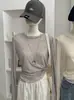 Camiseta de Manga Larga con Cuello Redondo y Volantes Omalai para Mujer, Top de Capa Base Ligeramente Transparente de Moda, Top Sencillo Estilo Coreano 6925
