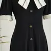 Tiro Real Artesanía Original en Tela - Fresca Mezcla de Algodón y Seda + Jacquard de Rayón Vestido de Manga Corta Estilo Francés con Lazo Puro Deseo