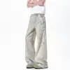 Jeans con Estampado de Cadena y Encaje para Mujer en Verano con Diseño de Salpicaduras de Tinta, Pantalones Rectos de Pierna Ancha Teñidos de Forma Irregular, Pantalones de Longitud Completa Adelgazantes y Versátiles