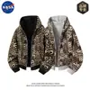 Sudadera Cardigan Reversible Estampado Leopardo Marca Nasa para Hombre Otoño High Street Guapo Holgada Tendencia Marca Empalme Chaqueta con Capucha