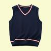 Ropa para Niños Estilo Preppy Azul Marino Cuello en V Chaleco de Punto para Niños y Niñas Primavera y Otoño Suéter Chaleco sin Mangas con Rayas Rojas y Blancas