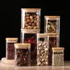 Frascos Cuadrados de Vidrio para Venta al por Mayor Transfronteriza con Tapas de Bambú, Botellas de Vidrio Selladas para Almacenamiento, Frascos para Almacenar Snacks y Granos, Frascos para Almacenar Té