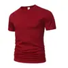 Camiseta de verano para hombre de manga corta, secado rápido, seda de hielo, color burdeos, lisa, cuello redondo, casual, media manga, impresa