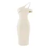 Vestido Sexy e Delicado de Uma Alça para Garota Popular 2026 Alta Elasticidade Zíper Lateral Cintura Franzida Ajustada ao Corpo Comprimento Médio