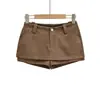 Pantalones Cortos de Terciopelo de Piel de Ciervo Engrosados Otoño e Invierno para Mujer 2025 Nuevo Retro Americano Sexy de Cintura Baja Ajustados al Cuerpo