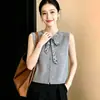 Cardigan de Punto sin Mangas con Cuello de Corbata y Lazo, Diseño Primavera/Otoño 2026, Top Delgado de Temperamento para Mujer, Moderno
