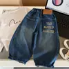 Jeans de Otoño para Niños Muye Moda Pantalones Largos Bordados Estilo Coreano para Niños Pantalones Rectos Versátiles Pantalones Casuales para Bebé