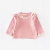 Camiseta básica de estilo coreano para niña con pequeños detalles a la izquierda y a la derecha, camiseta de otoño para bebé a la moda con encaje, ropa de otoño de color sólido para niños, tendencia