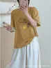 Camiseta Feminina de Algodão Bambu Solta com Gola Redonda e Manga Curta de Guangzhou, Versátil e Emagrecedora, Direto da Fábrica