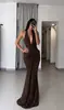 Vestido corsé de encaje con cuello halter y escote en V personalizado, vestido de gala de corte sirena fruncido y con drapeado hasta el suelo, vestido de dama de honor multicolor