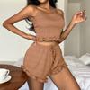 Pijama de Mujer Transfronterizo Sexy de Tirantes con Tiras Cruzadas en la Espalda Descubierta Traje de Shorts de Moda Ropa de Casa Europea y Americana