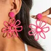 Joyería de Estilo Europeo y Americano, Pendientes de Flor Hueca Tejidos a Mano de Rafia de Colores, Pendientes con Ambiente de Vacaciones en la Playa