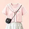 Nuevo Vestido de Pastelería de Encaje Abullonado Estilo Coreano de Verano para Niños Mayores, Lindo Conjunto de Dos Piezas con Cuello Redondo y Manga Corta para Niñas