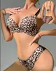 Novo conjunto de sutiã com estampa de leopardo europeu e americano 2026, sem aro, anti-exposição, sexy e com design push-up, para mulheres