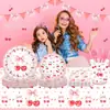 Mm348 Vajilla Cereza Rosa Fiesta Set de 4 Piezas para 8 Personas Plato de Papel Decorativo Cereza Rosa Juego de Vasos de Papel Servilleta