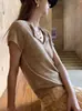 Camiseta de Verano de Gasa Tejida de Manga Corta, Versátil, para el Trabajo y el Ocio, con Cuello en V Delgado, para Mujer