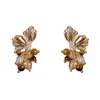 Pendientes de Borla con Flor de Zircón y Ojo de Tigre Aguja Plateada, Pendientes Elegantes Estilo Maillard, Pendientes Vintage de Alta Gama al por Mayor