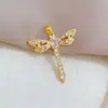 Libélula Oca de Cobre e Ouro com Enfeites de Cristal, Joias DIY Transfronteiriças da Moda, Acessórios de Pingente Microincrustados de Zircônia em Cobre