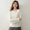 Suéter de tricô com design de cadarço e gola redonda, estilo simples, feminino, caimento justo, suéter pullover, top emagrecedor com toque de alta costura francesa