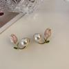 Pendientes de plata 925 con diseño de flor de tulipán, perla y cola de pez de estilo coreano, con aguja y nicho, ¡nuevos pendientes pequeños de mariposa para mujer!