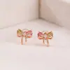 Yuebao Joyería Turmalina de Colores Plata de Ley S925 Chapado en Oro Rosa Moño Estilo Coreano de Lujo Ligero Plata de Nicho Pendientes de Tachuela Personalizados