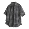 2026 Verão Transfronteiriço Novo Estilo Masculino Solto Manga Curta Retrô Xadrez Camisa Tamanho Grande Moda Casual Cardigan Camisa