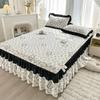 Saia de Cama de Algodão Lavado 2025 com Babado e Renda Estilo Hepburn Francês