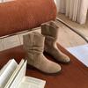 Botas de Moda Estilo Coreano con Puntera Redonda, Plisadas, Versátiles, Caídas para Mujer, Novedad Otoño e Invierno 2026, de Gamuza, sin Cordones, con Tacón Grueso, Botas Martin