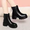 Botines Gruesos para Mujer Dropshipping, Botas Delgadas Versátiles para Mujer, Botas de Suela Gruesa Estilo Británico, Zapatos de Cuero Cálidos con Forro de Terciopelo